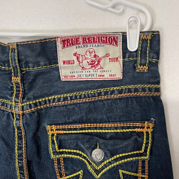 True Religion Vintage Y2K Mens Jeans 34x34 Yellow/Orange Stitching Flap Pocket - Picture 8 of 16